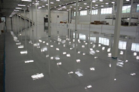 High gloss resinous flooring in warehouse