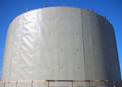 Exterior view of large tank with plastic liner