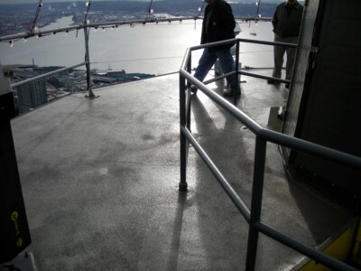 Observation area refinished with a durable roof coating system in Washington state.