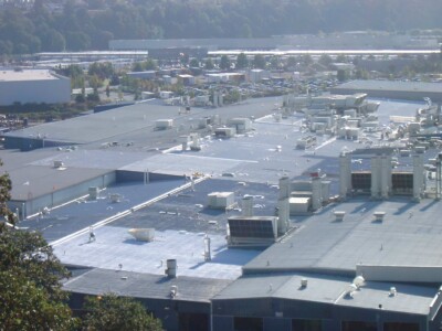 Aerial view of roof coating