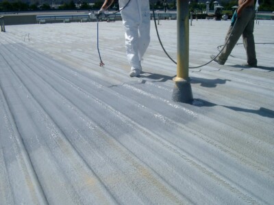 Spraying on roof coating