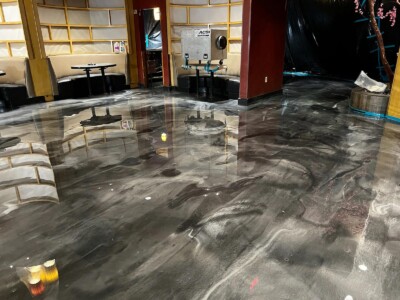 High gloss dark gray resinous flooring